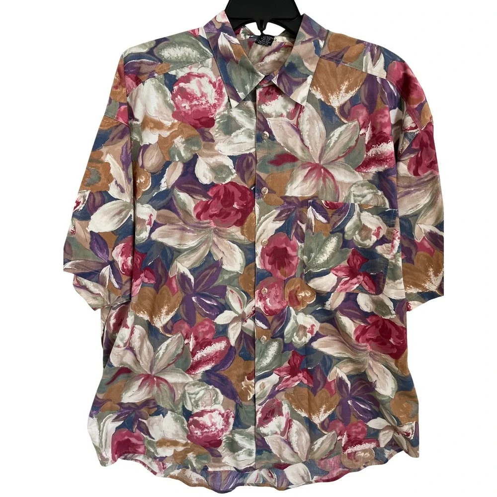 Vintage 80s 90s Structure Men's Size XL Button Up Camp Shirt Floral Grandma